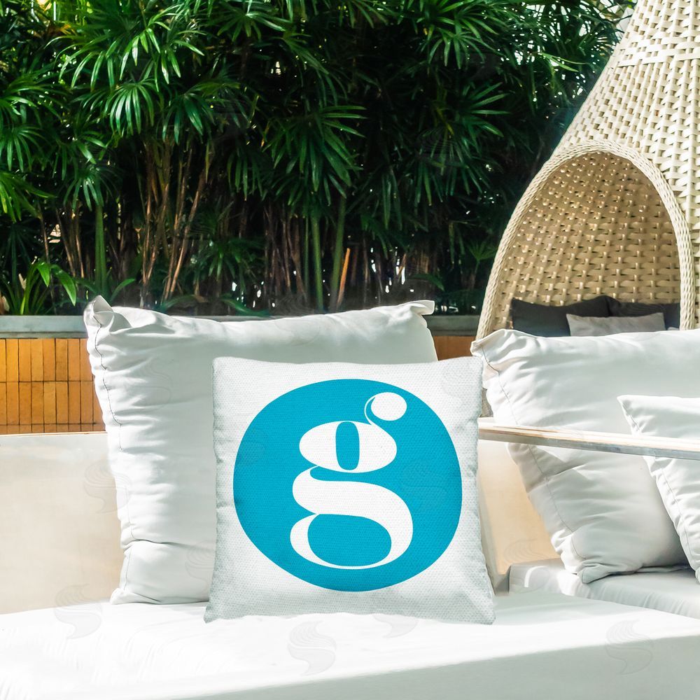 Stupell Studio Blue Initial G Outdoor Quick-Dry Polyester Printed Throw Pillow in Back Yard