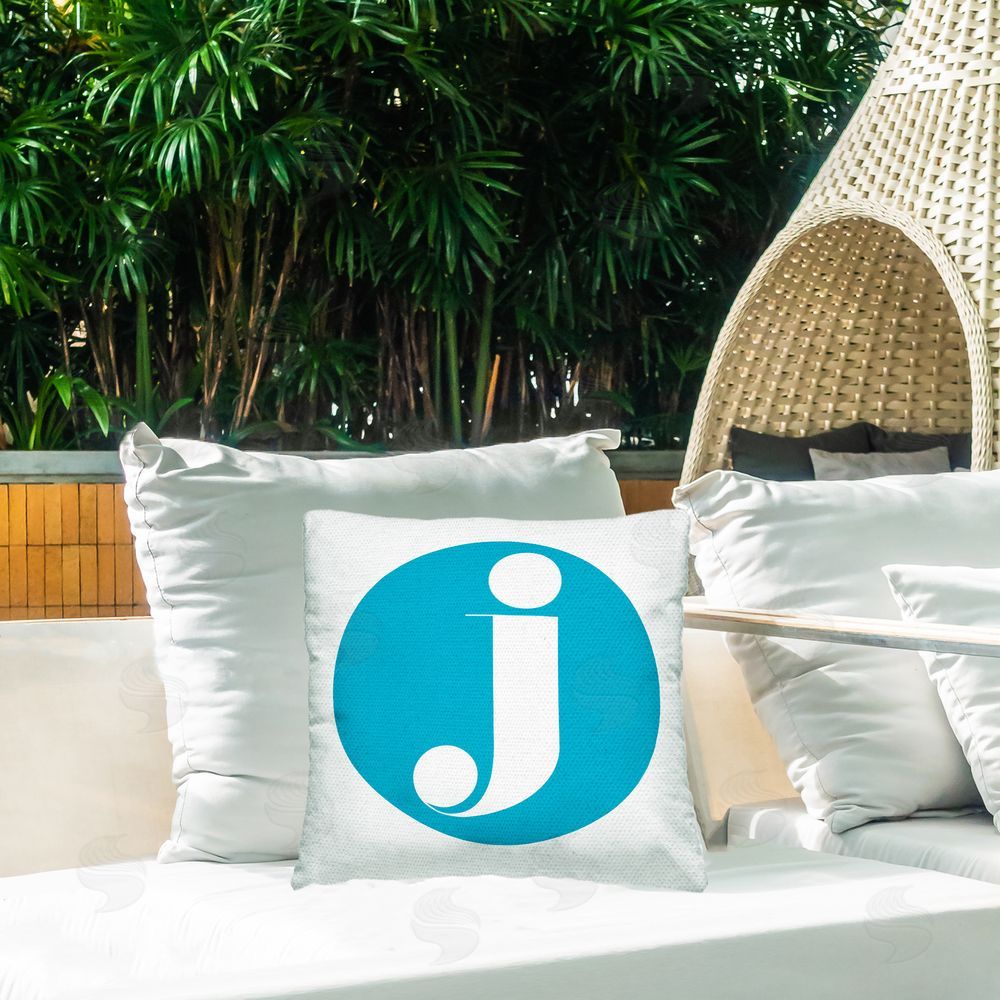 Stupell Studio Blue Initial J Outdoor Quick-Dry Polyester Printed Throw Pillow in Back Yard