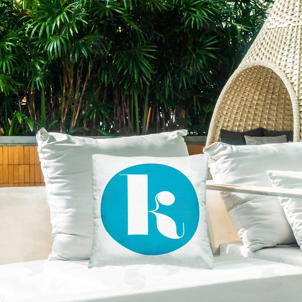 Stupell Studio Blue Initial K Outdoor Quick-Dry Polyester Printed Throw Pillow in Back Yard