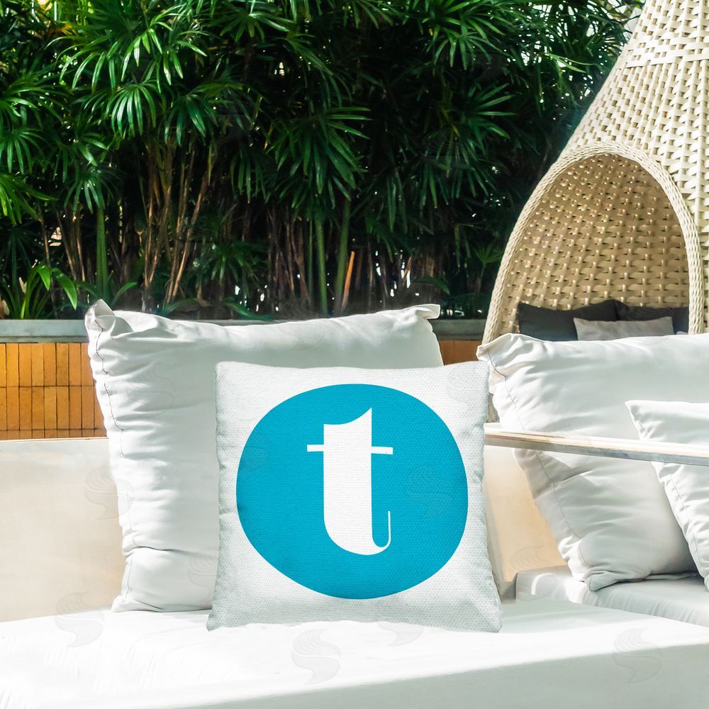 Stupell Studio Blue Initial T Outdoor Quick-Dry Polyester Printed Throw Pillow in Back Yard