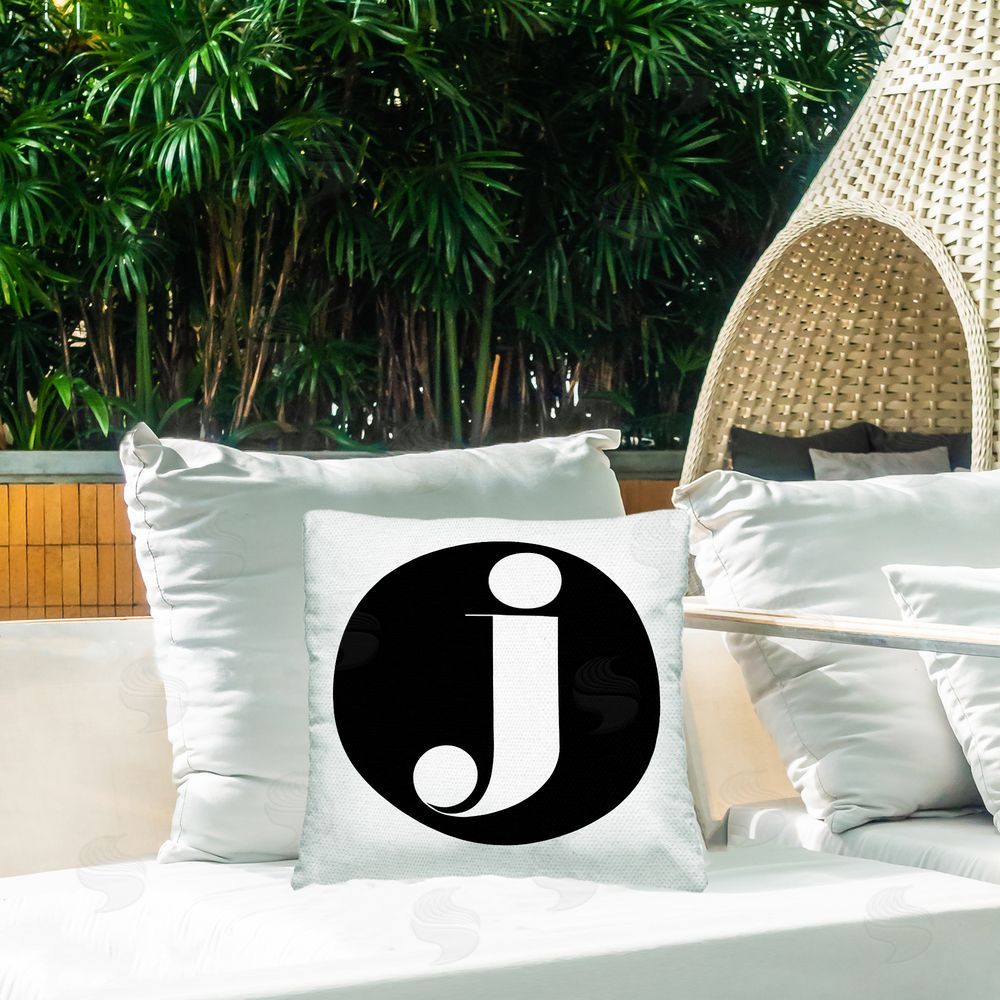 Stupell Studio Black Initial J Outdoor Quick-Dry Polyester Printed Throw Pillow in Back Yard