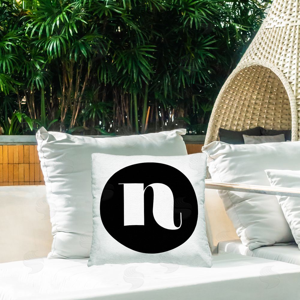 Stupell Studio Black Initial N Outdoor Quick-Dry Polyester Printed Throw Pillow in Back Yard