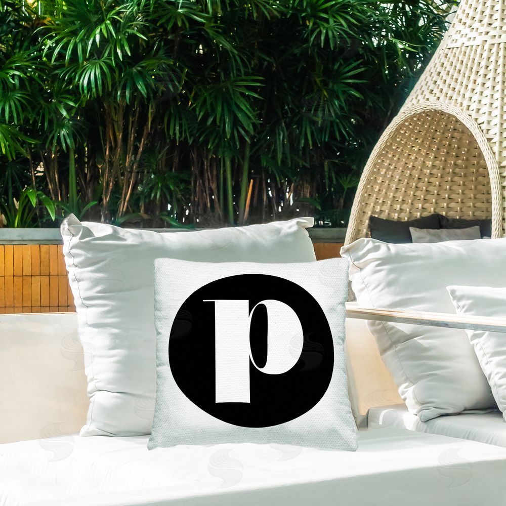 Stupell Studio Black Initial P Outdoor Quick-Dry Polyester Printed Throw Pillow in Back Yard