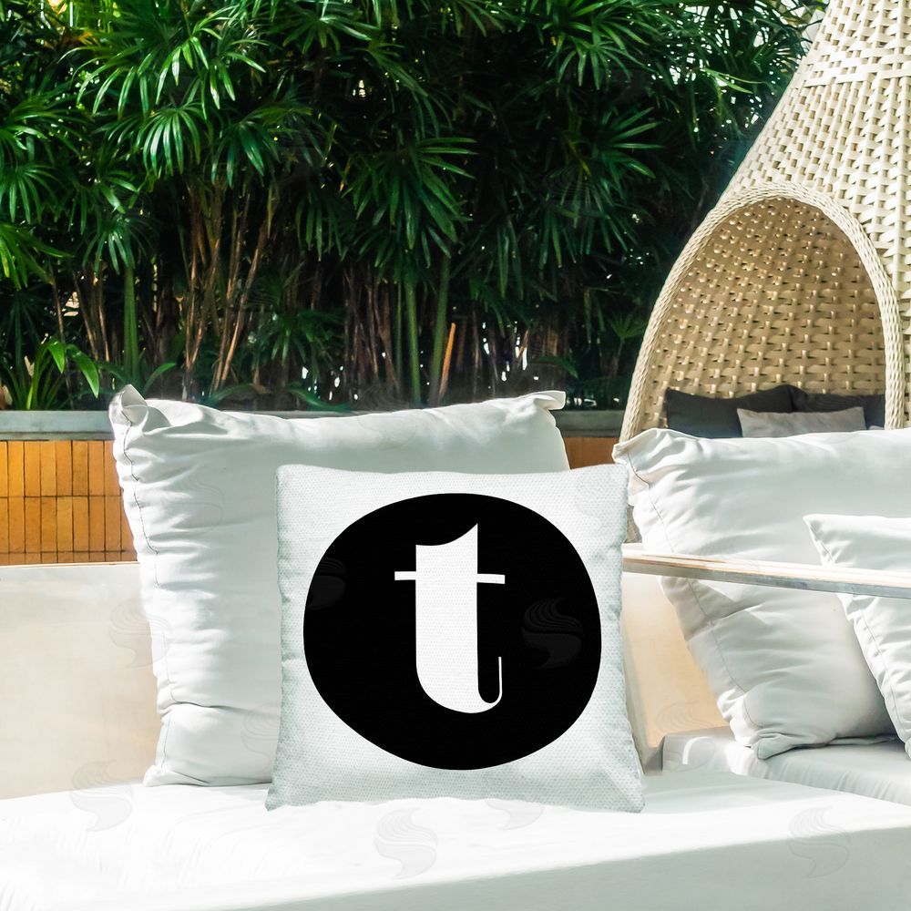 Stupell Studio Black Initial T Outdoor Quick-Dry Polyester Printed Throw Pillow in Back Yard