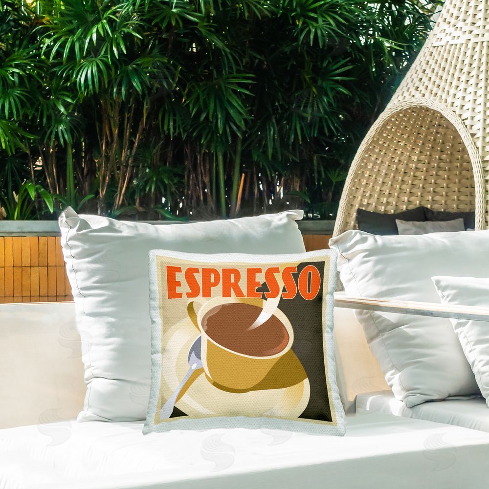 Richard Weiss Retro Espresso Mug Outdoor Quick-Dry Polyester Printed Throw Pillow in Back Yard