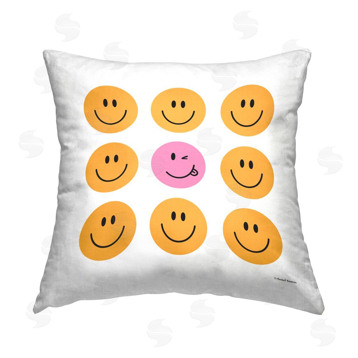 Rachel Nieman Smiley Face Pattern Printed Plush Polyester Throw Pillow