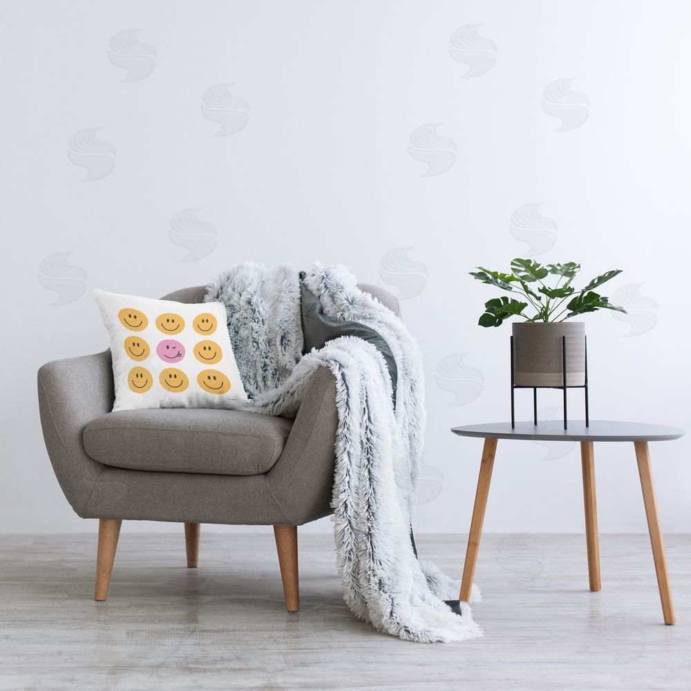 Rachel Nieman Smiley Face Pattern Printed Plush Polyester Throw Pillow On Chair