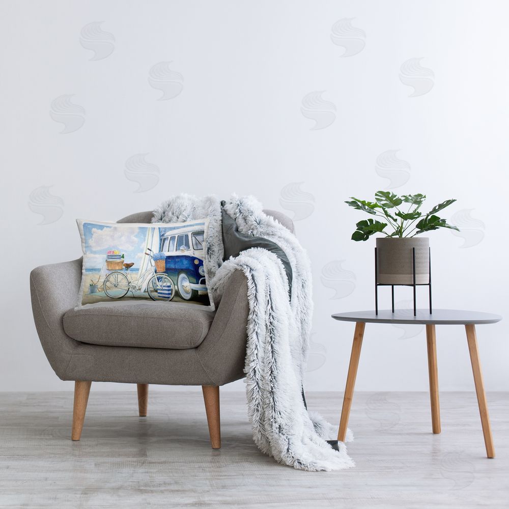 James Wiens Bike & Van on Shore Printed Plush Polyester Throw Pillow On Chair