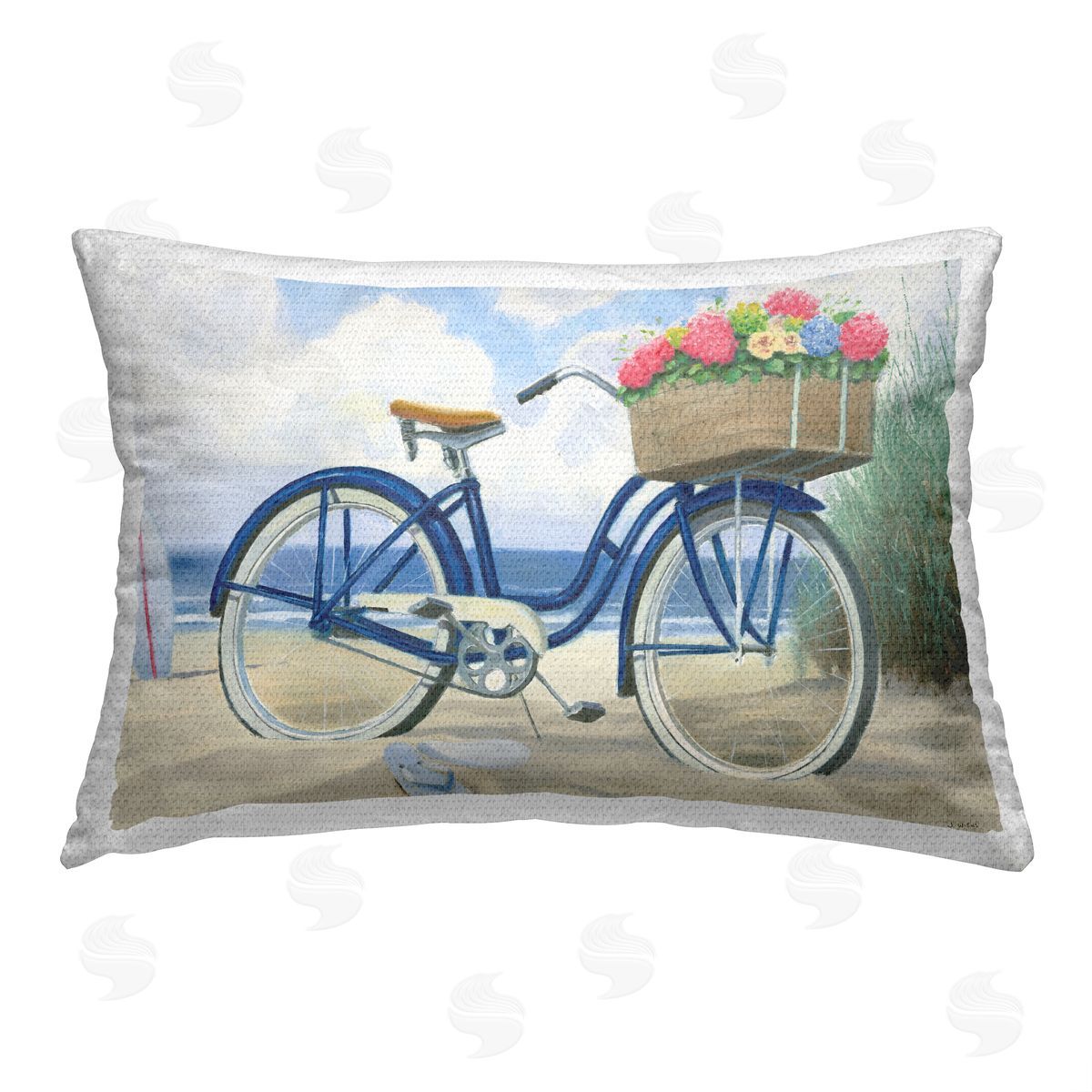 James Wiens Floral Bike on Beach Outdoor Quick-Dry Polyester Printed Throw Pillow