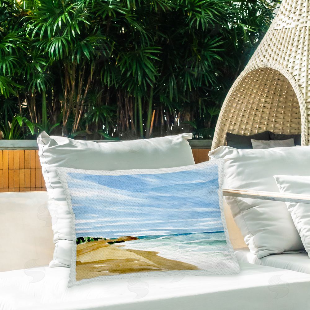 Annie Warren Modern Beach Landscape Outdoor Quick-Dry Polyester Printed Throw Pillow in Back Yard
