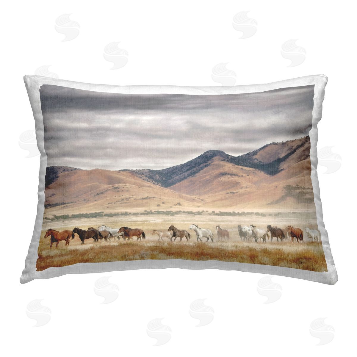 PH Burchett Desert Horse Herd Printed Plush Polyester Throw Pillow