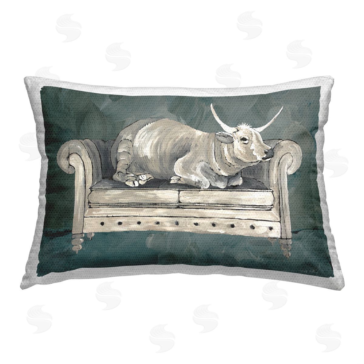 Cindy Jacobs Cattle on Couch Outdoor Quick-Dry Polyester Printed Throw Pillow
