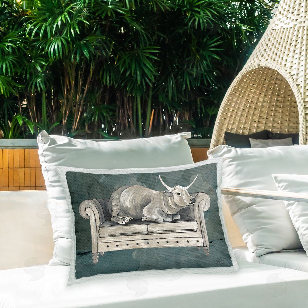 Cindy Jacobs Cattle on Couch Outdoor Quick-Dry Polyester Printed Throw Pillow in Back Yard