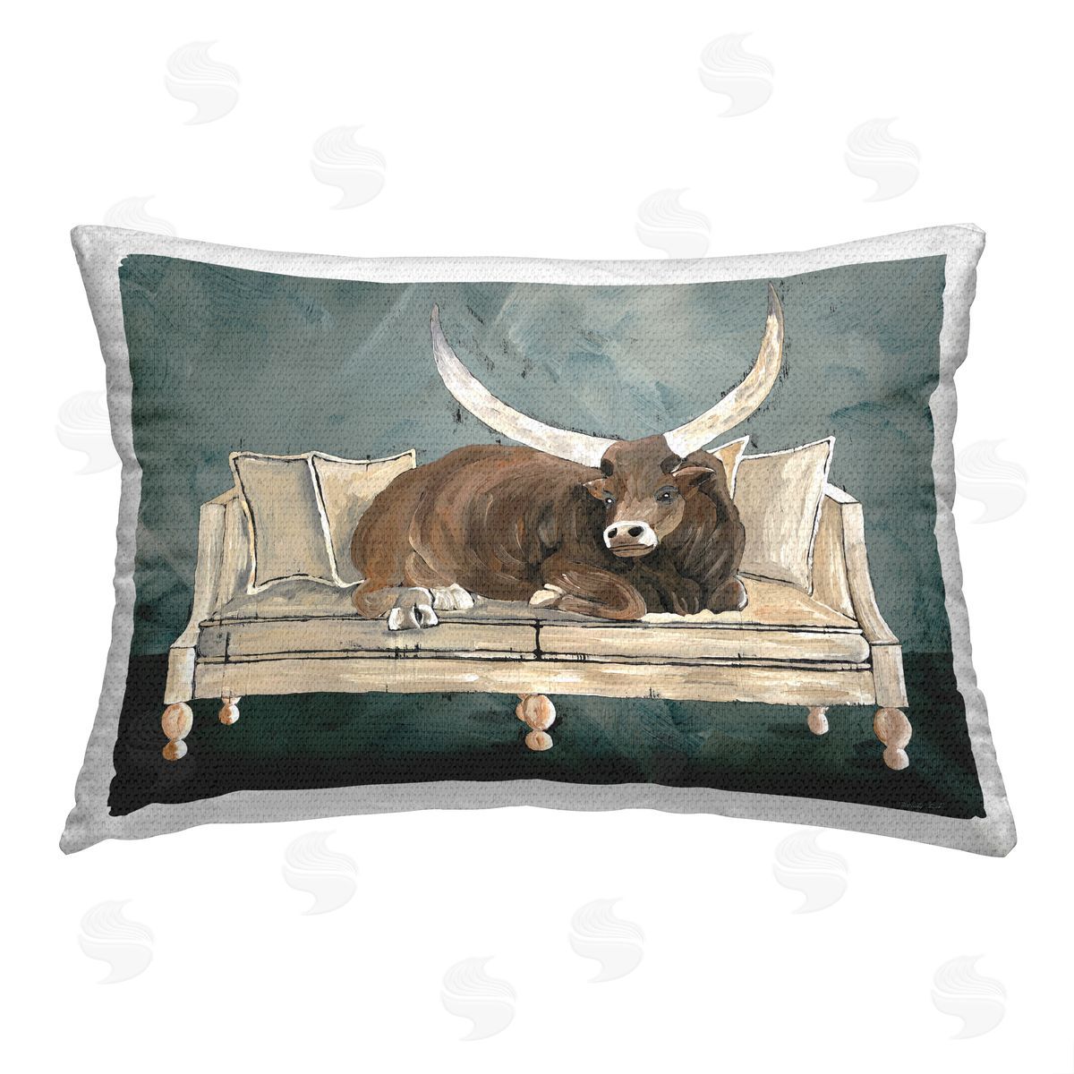 Cindy Jacobs Longhorn on Couch Outdoor Quick-Dry Polyester Printed Throw Pillow