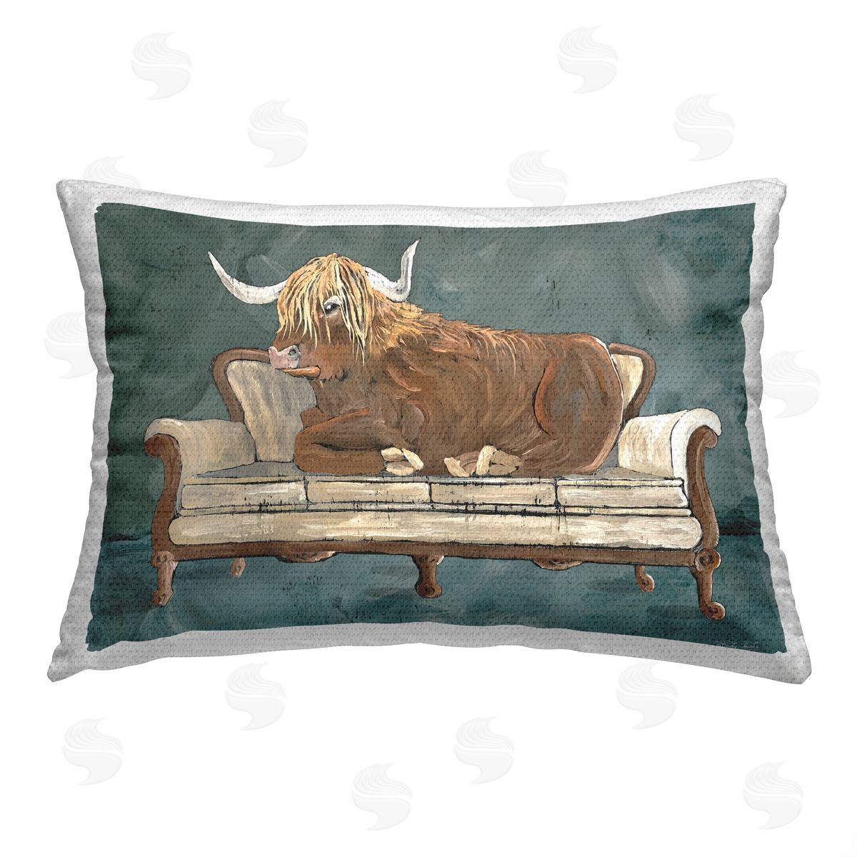 Cindy Jacobs Highland Cow on Couch Outdoor Quick-Dry Polyester Printed Throw Pillow