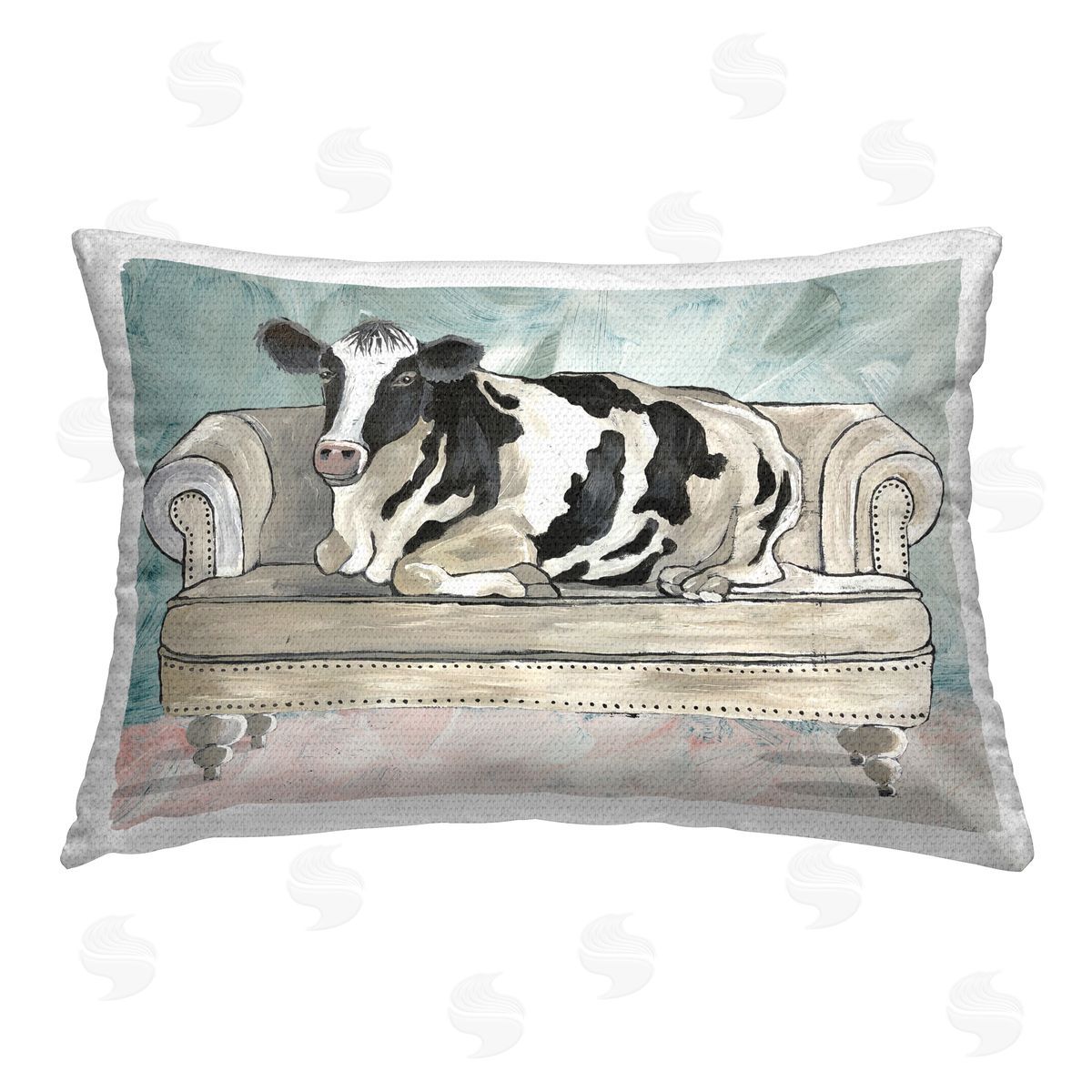 Cindy Jacobs Farm Cow on Couch Outdoor Quick-Dry Polyester Printed Throw Pillow