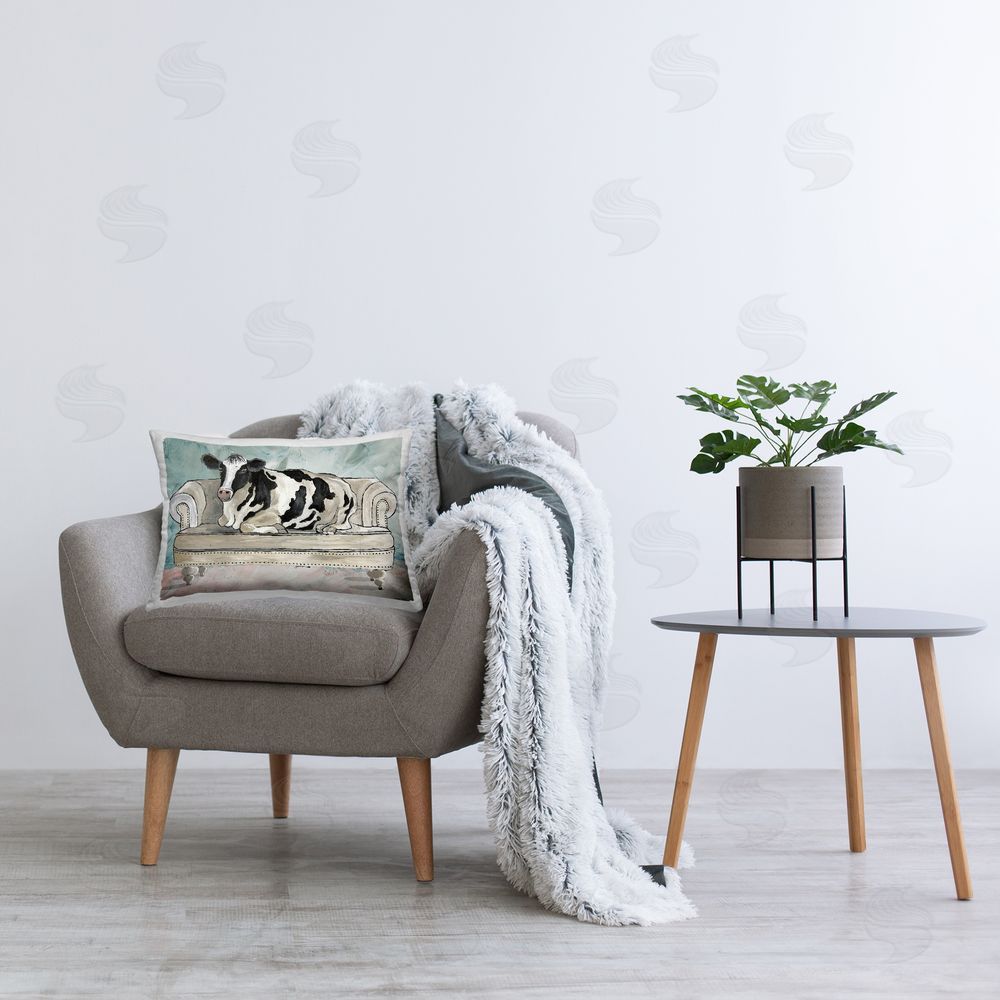 Cindy Jacobs Farm Cow on Couch Printed Plush Polyester Throw Pillow On Chair