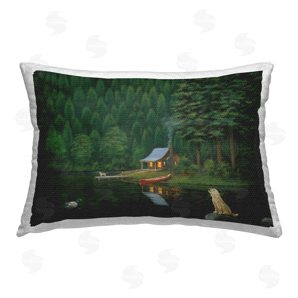 James Wiens Dogs & Lake Cabin Outdoor Quick-Dry Polyester Printed Throw Pillow