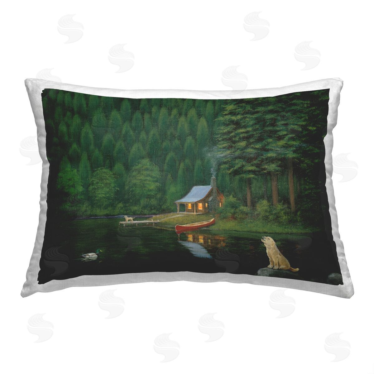 James Wiens Dogs & Lake Cabin Printed Plush Polyester Throw Pillow