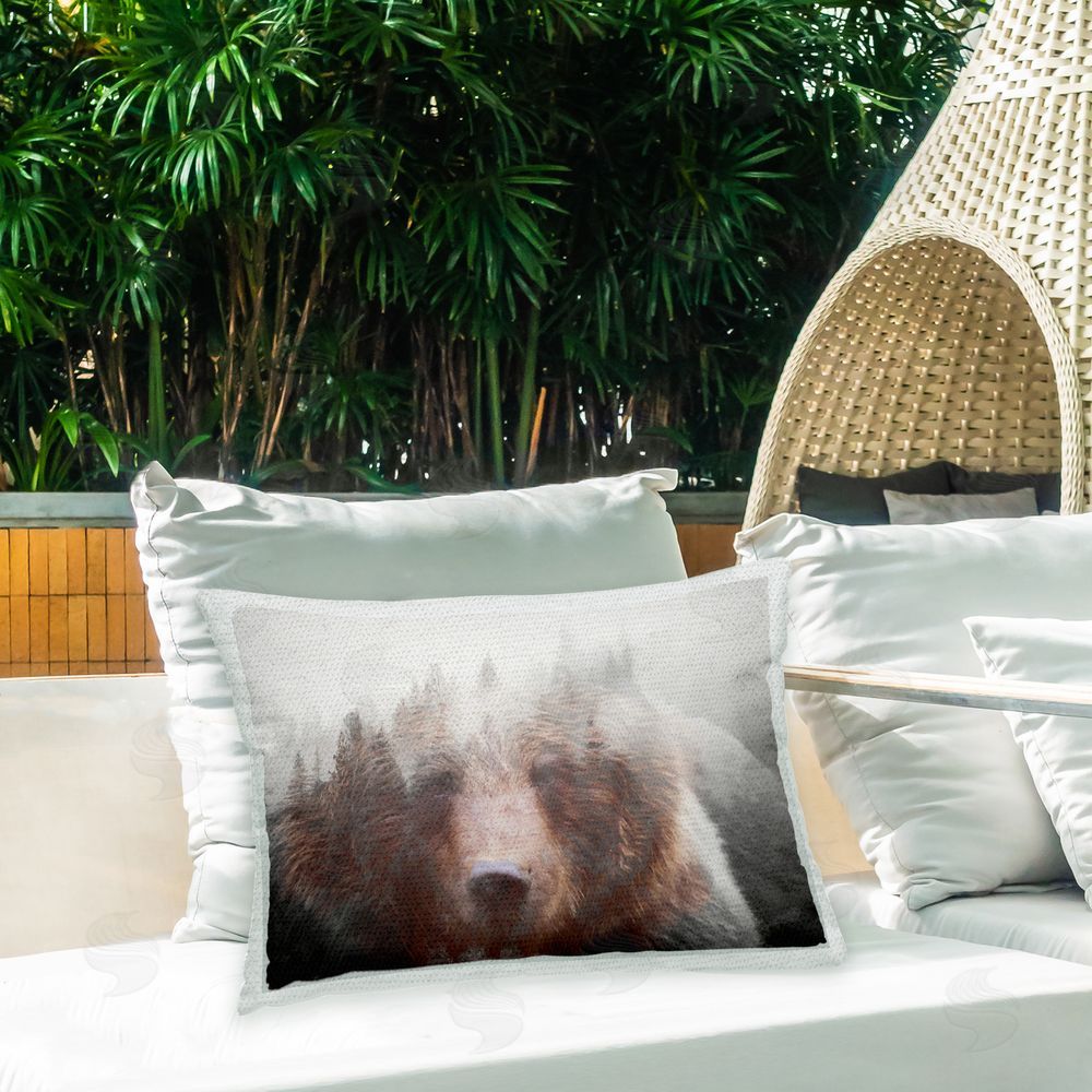 Daniel Sproul Abstract Bear & Nature Outdoor Quick-Dry Polyester Printed Throw Pillow in Back Yard