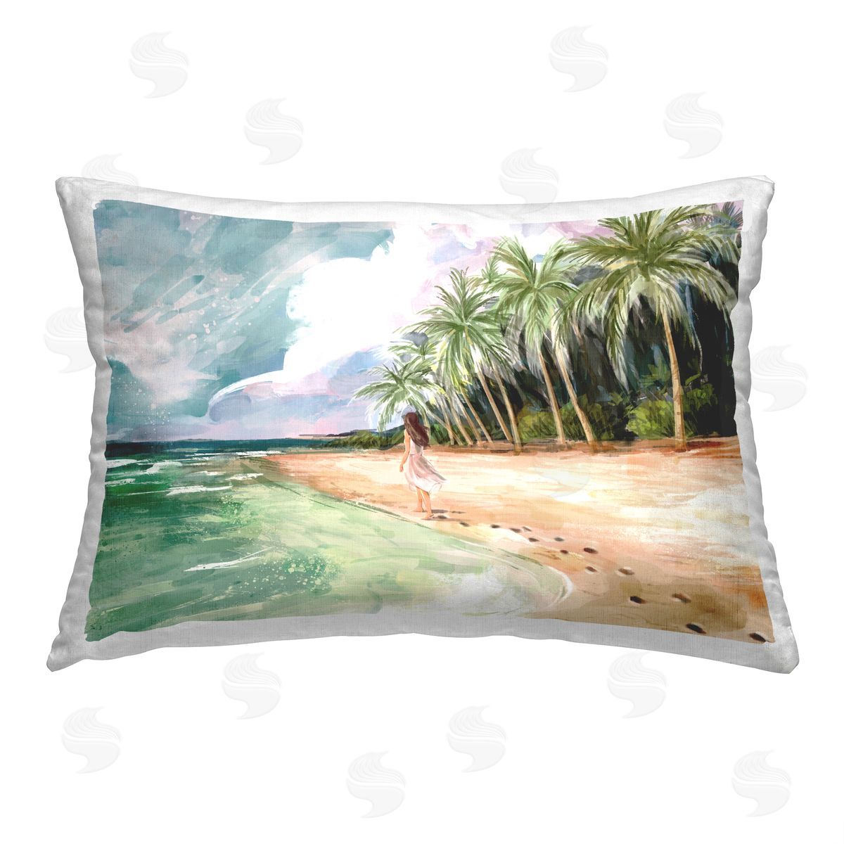 Ziwei Li Girl Walking on Beach Printed Plush Polyester Throw Pillow