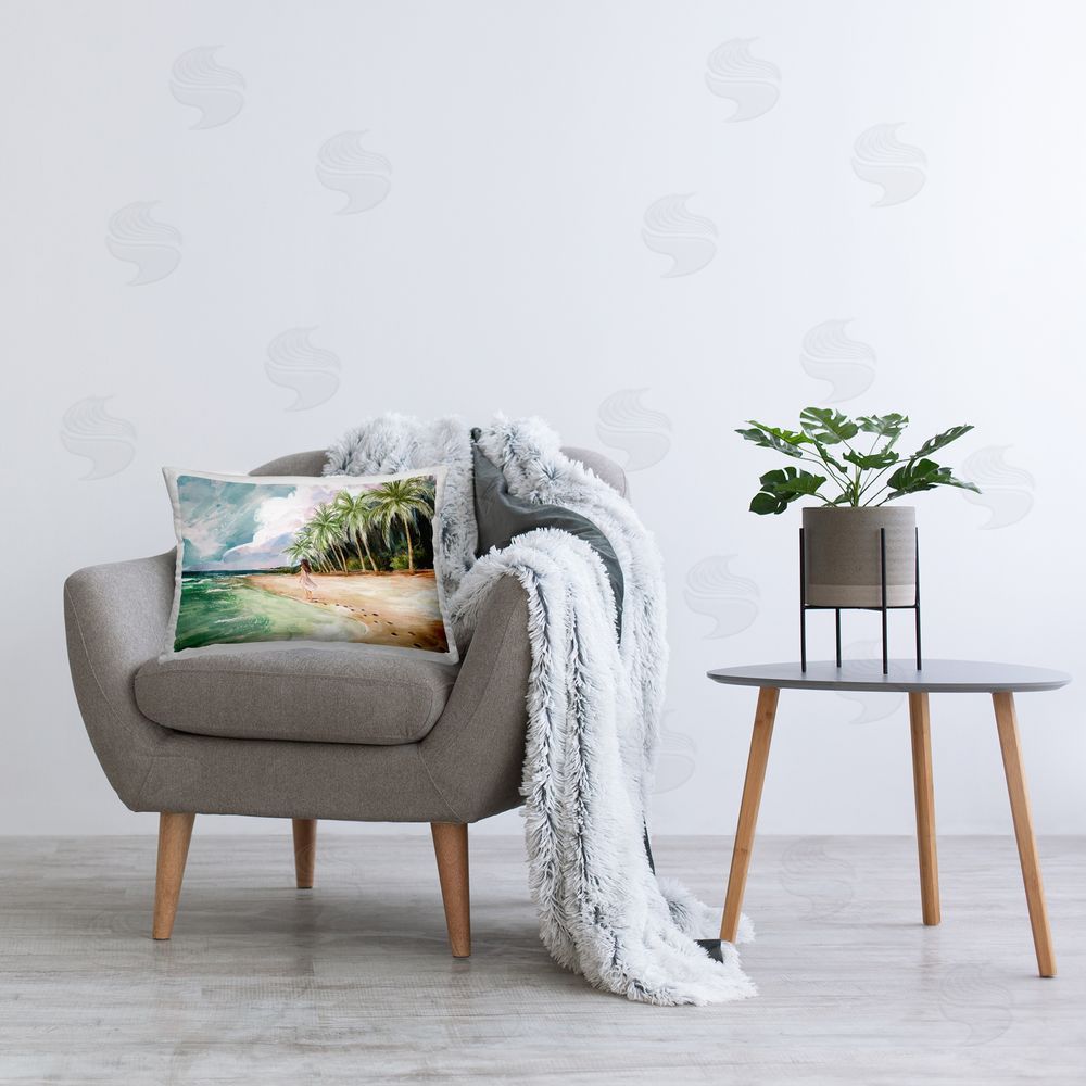 Ziwei Li Girl Walking on Beach Printed Plush Polyester Throw Pillow On Chair