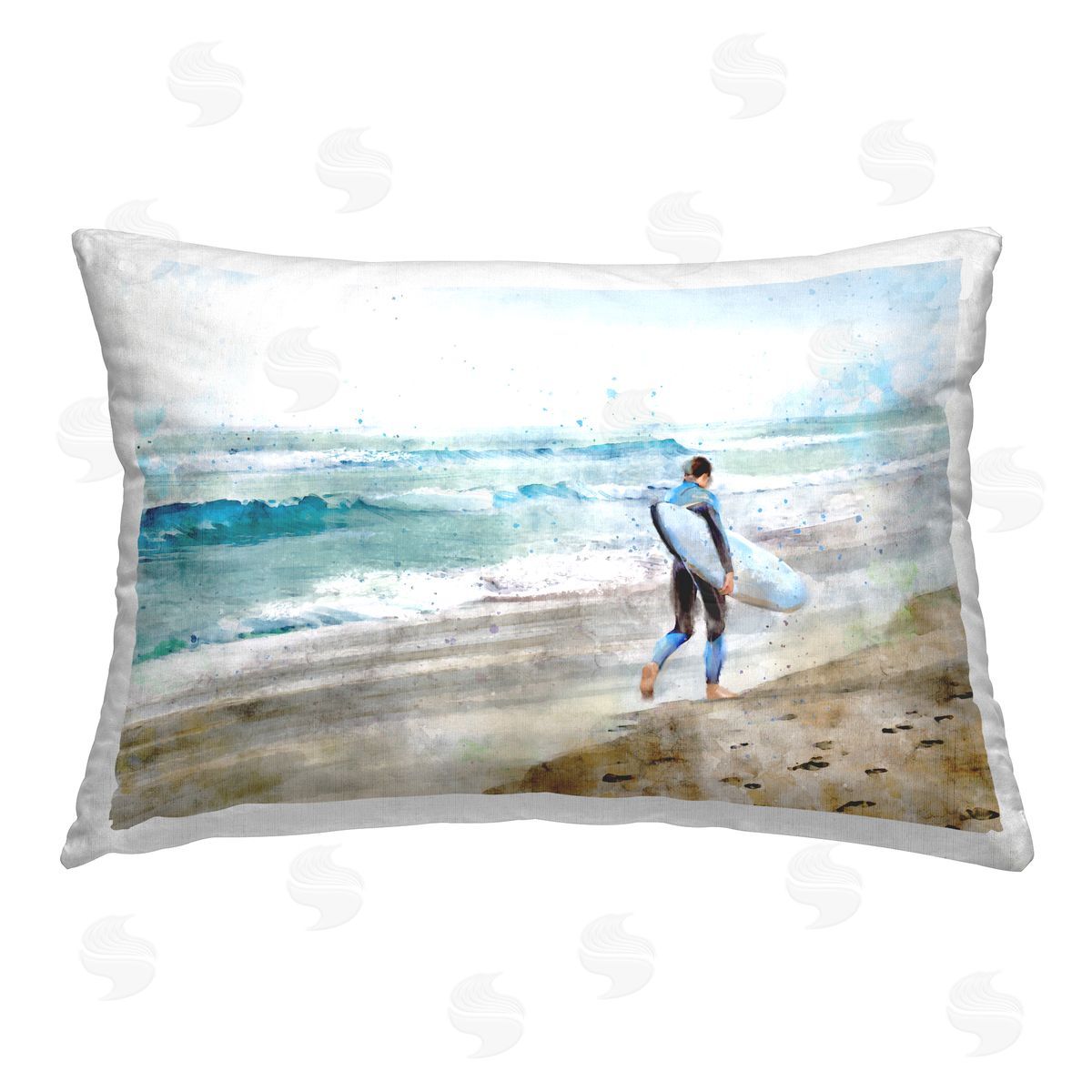 Ziwei Li Surfer on Shoreline Printed Plush Polyester Throw Pillow