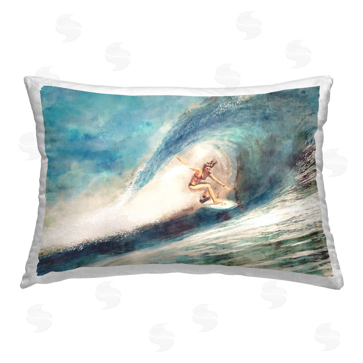 Ziwei Li Surfer Riding Wave Printed Plush Polyester Throw Pillow