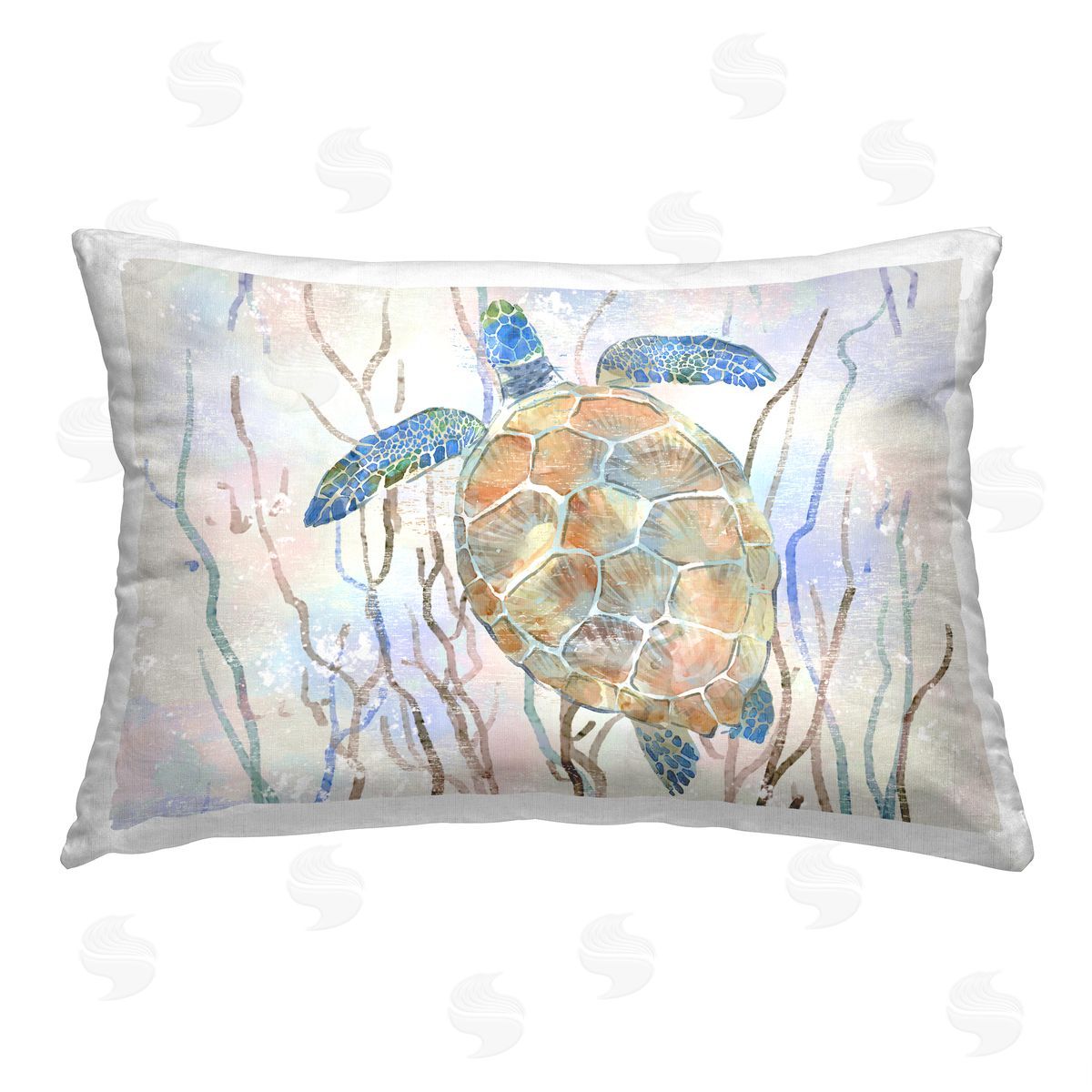 Ziwei Li Pastel Blue Turtle Printed Plush Polyester Throw Pillow