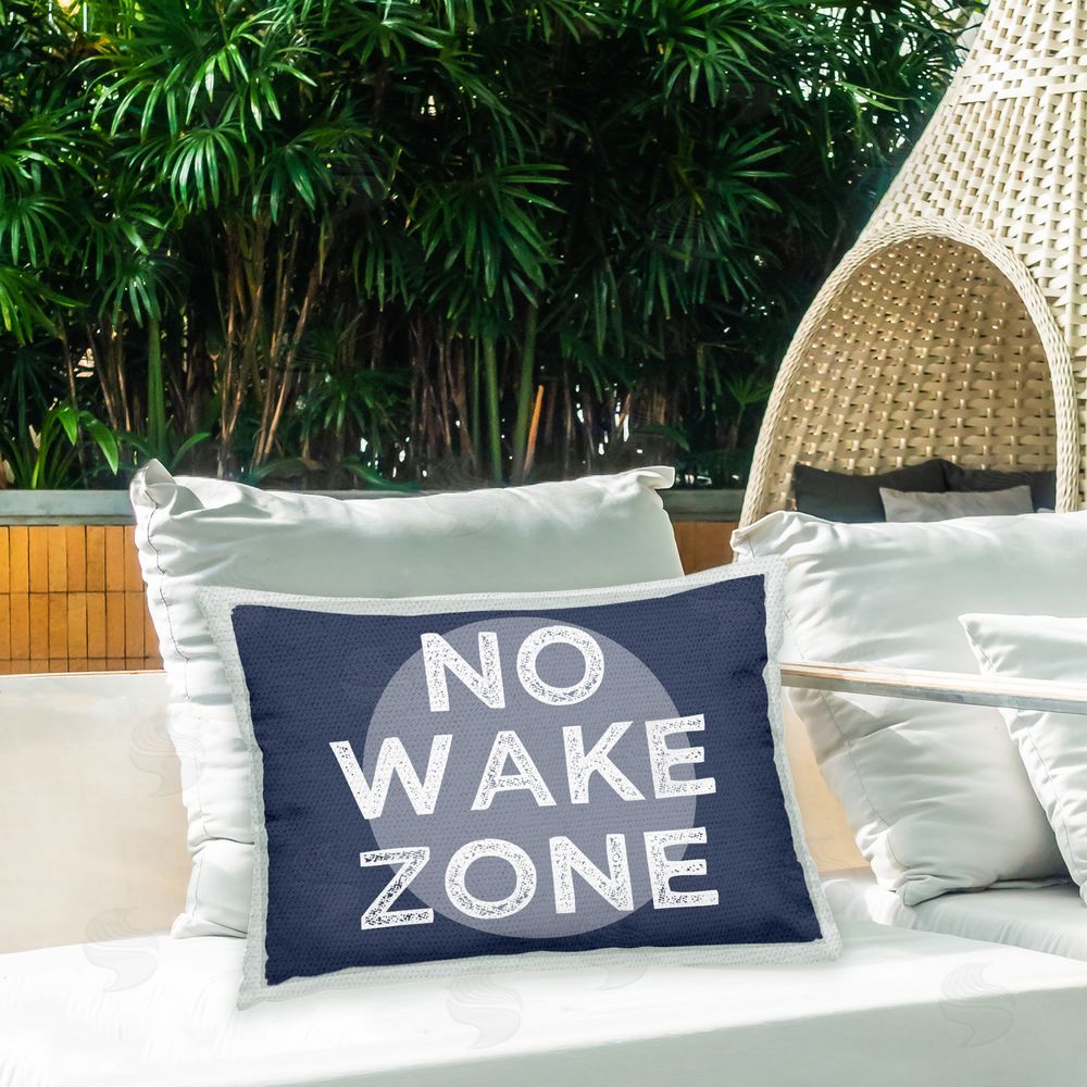 Stupell Studio Blue No Wake Zone Outdoor Quick-Dry Polyester Printed Throw Pillow in Back Yard