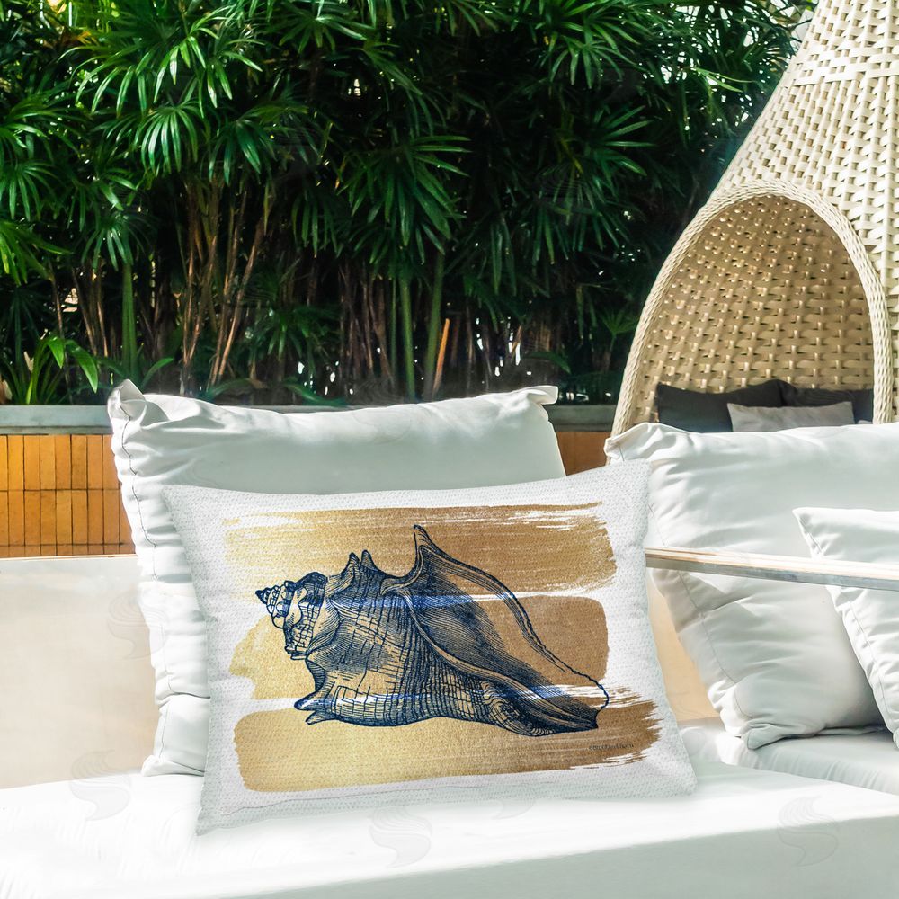 Bluebird Barn Glam Detail Conch Outdoor Quick-Dry Polyester Printed Throw Pillow in Back Yard