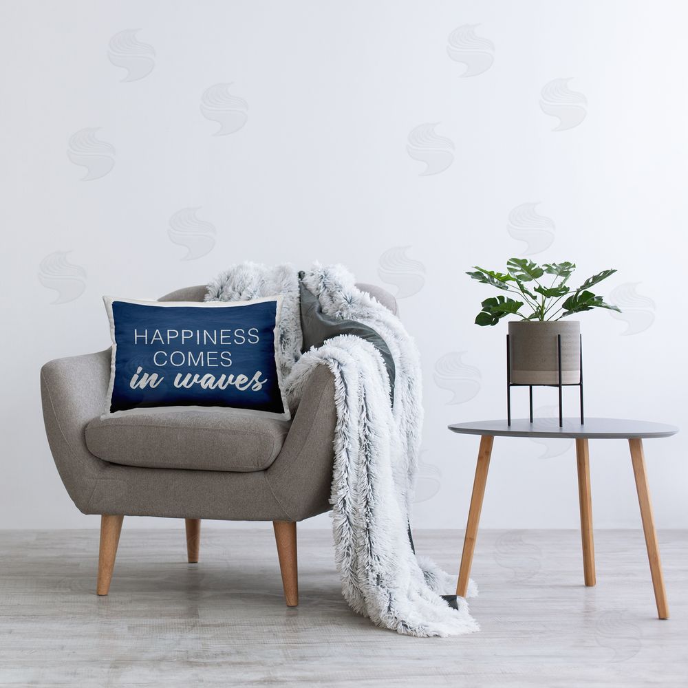 Lux + Me Designs Happiness in Waves Phrase Printed Plush Polyester Throw Pillow On Chair