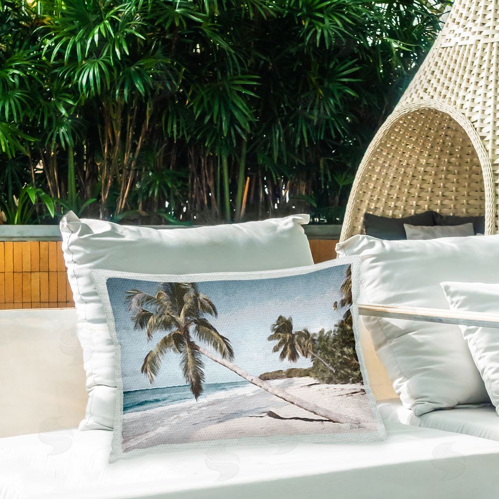 Denise Brown Looming Palm Trees Outdoor Quick-Dry Polyester Printed Throw Pillow in Back Yard