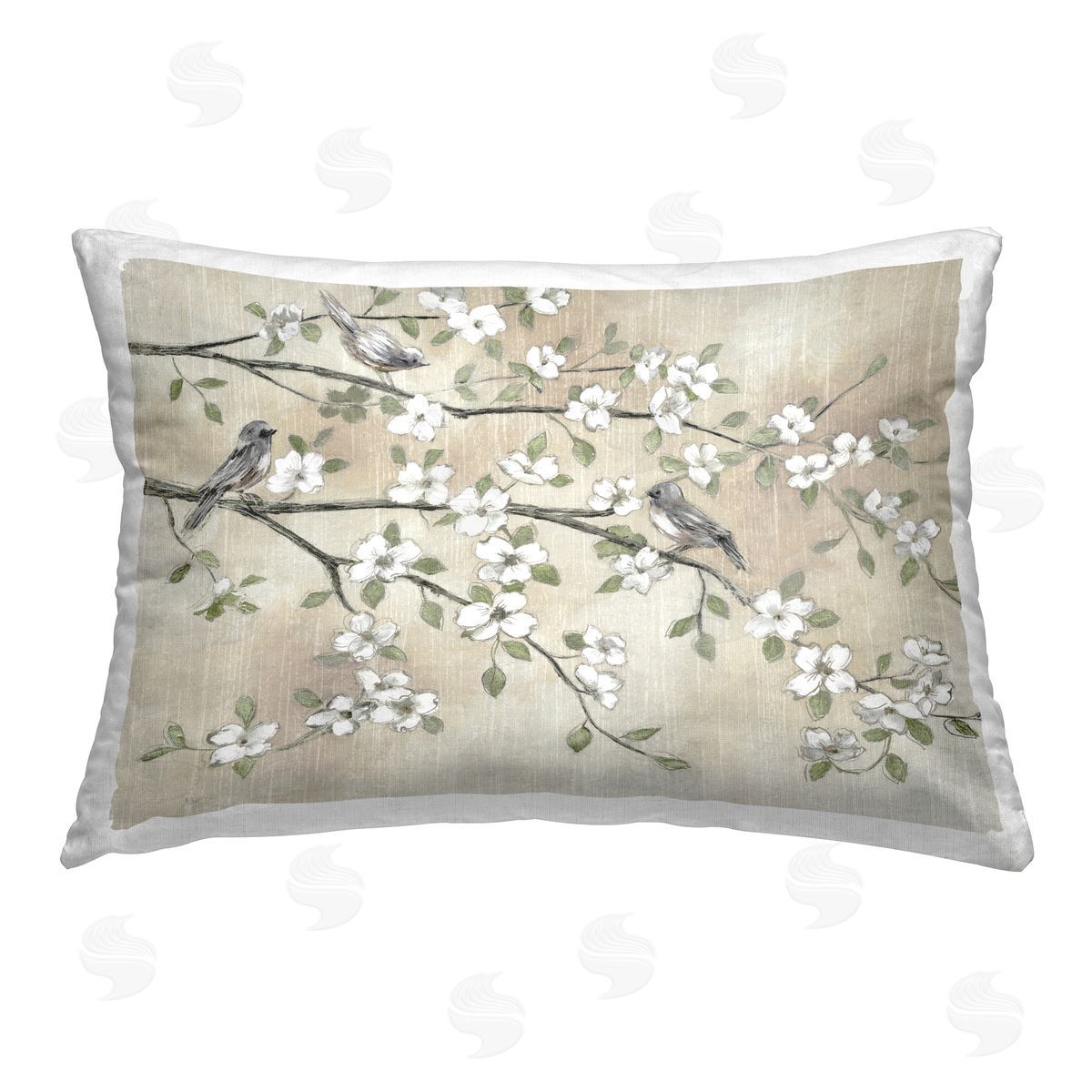 Nan Apple Blossom Birds Printed Plush Polyester Throw Pillow