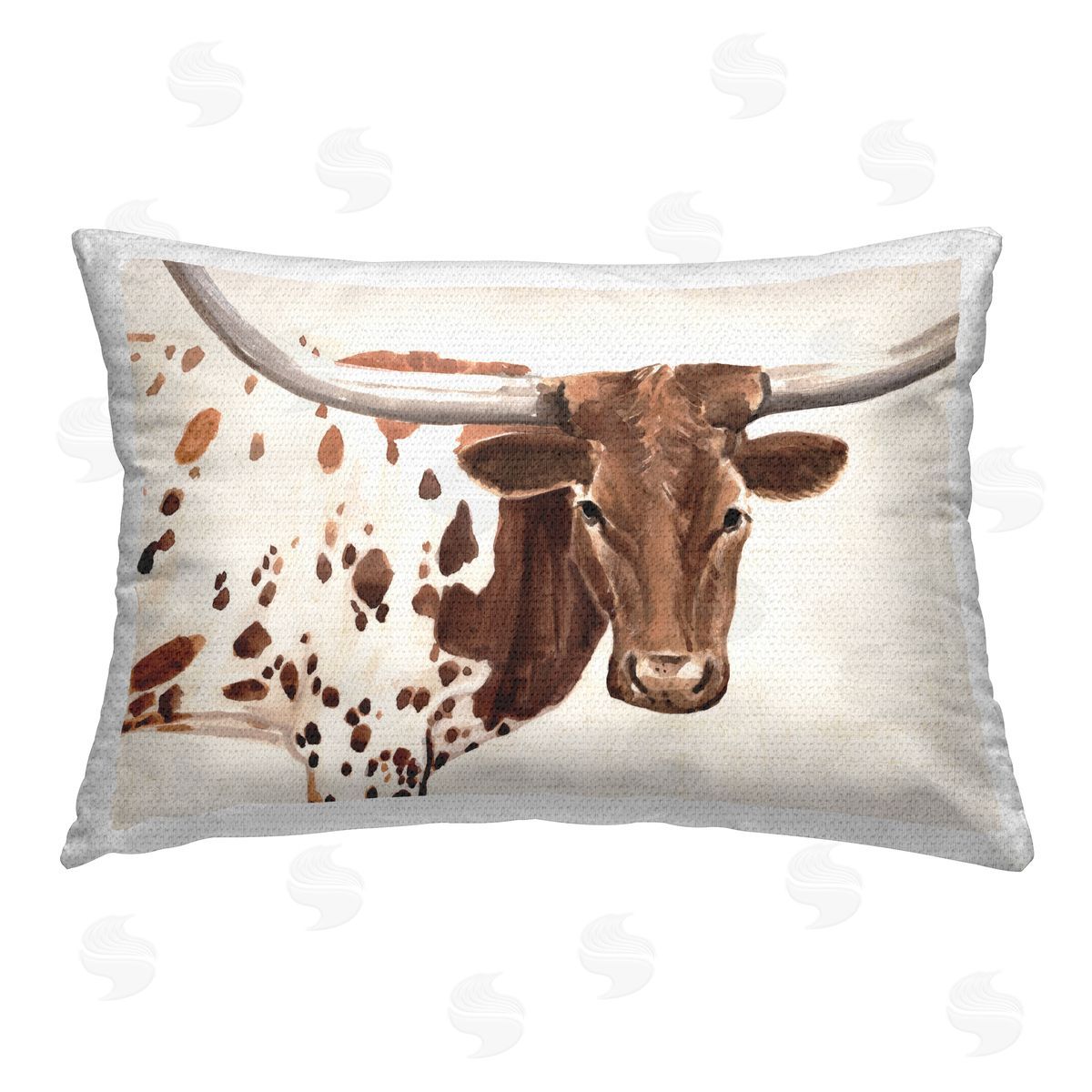 Annie Warren Rustic Longhorn Cow Outdoor Quick-Dry Polyester Printed Throw Pillow