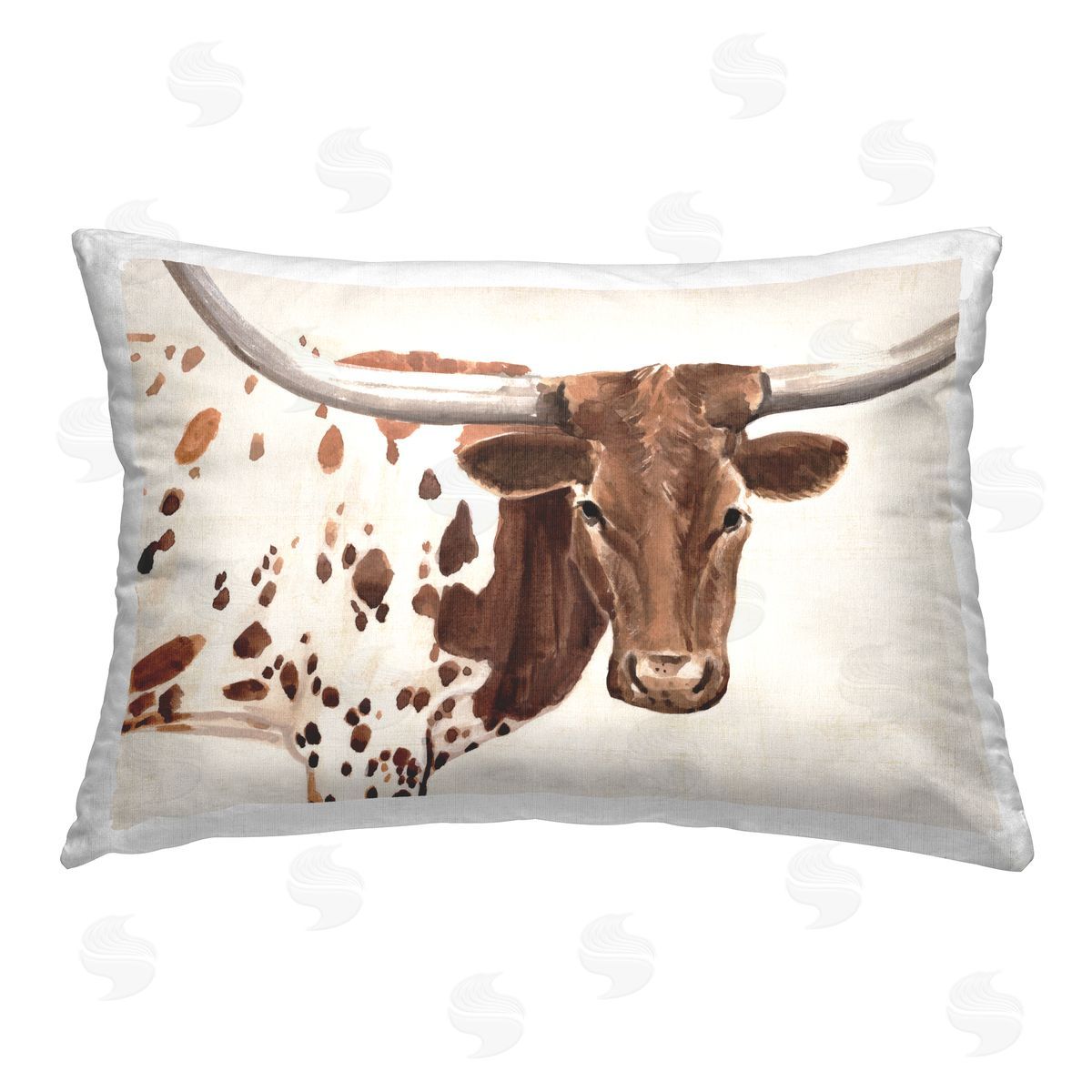 Annie Warren Rustic Longhorn Cow Printed Plush Polyester Throw Pillow