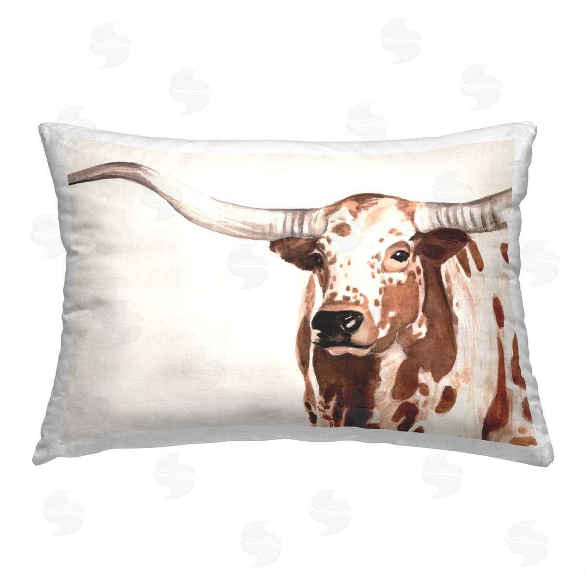 Annie Warren Longhorn Cattle Portrait Printed Plush Polyester Throw Pillow