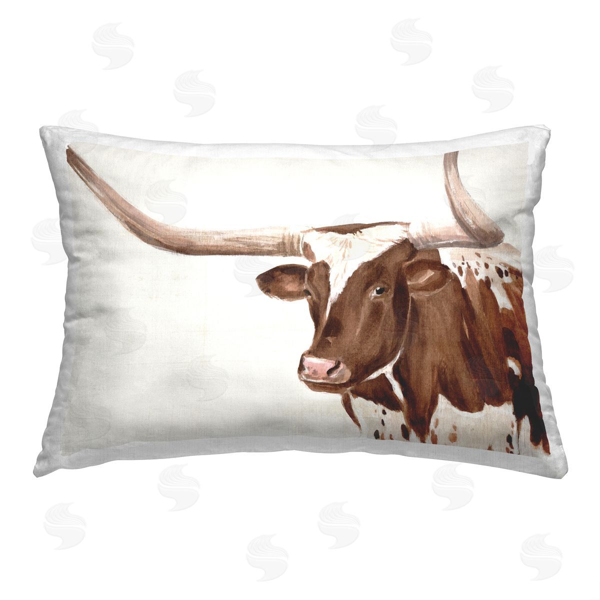 Annie Warren Simple Longhorn Cow Printed Plush Polyester Throw Pillow