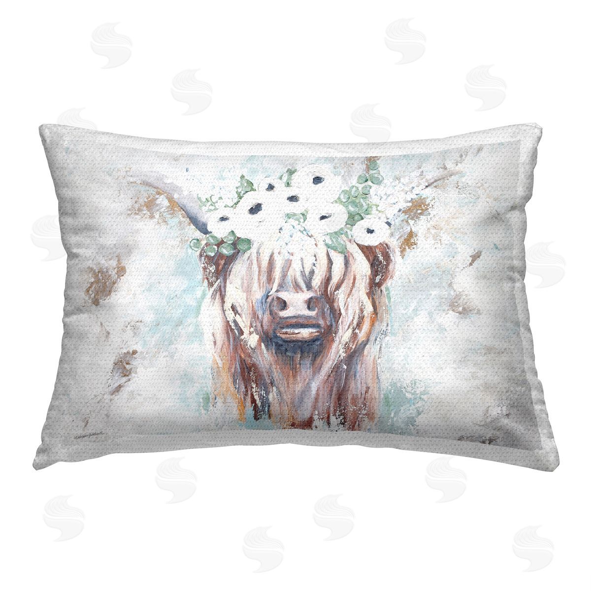 Mackenzie Kissell Abstract Floral Cow Outdoor Quick-Dry Polyester Printed Throw Pillow