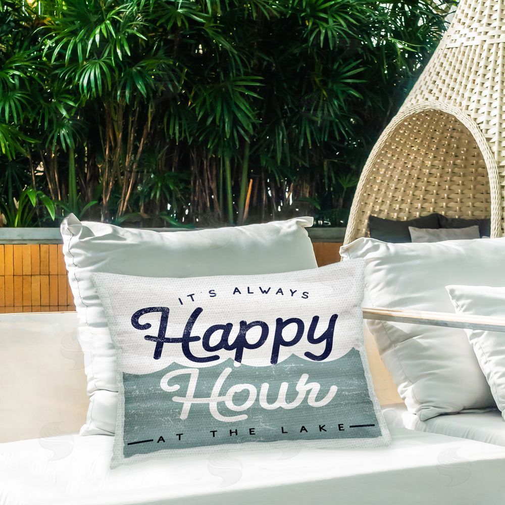 Stupell Studio Lake Happy Hour Phrase Outdoor Quick-Dry Polyester Printed Throw Pillow in Back Yard