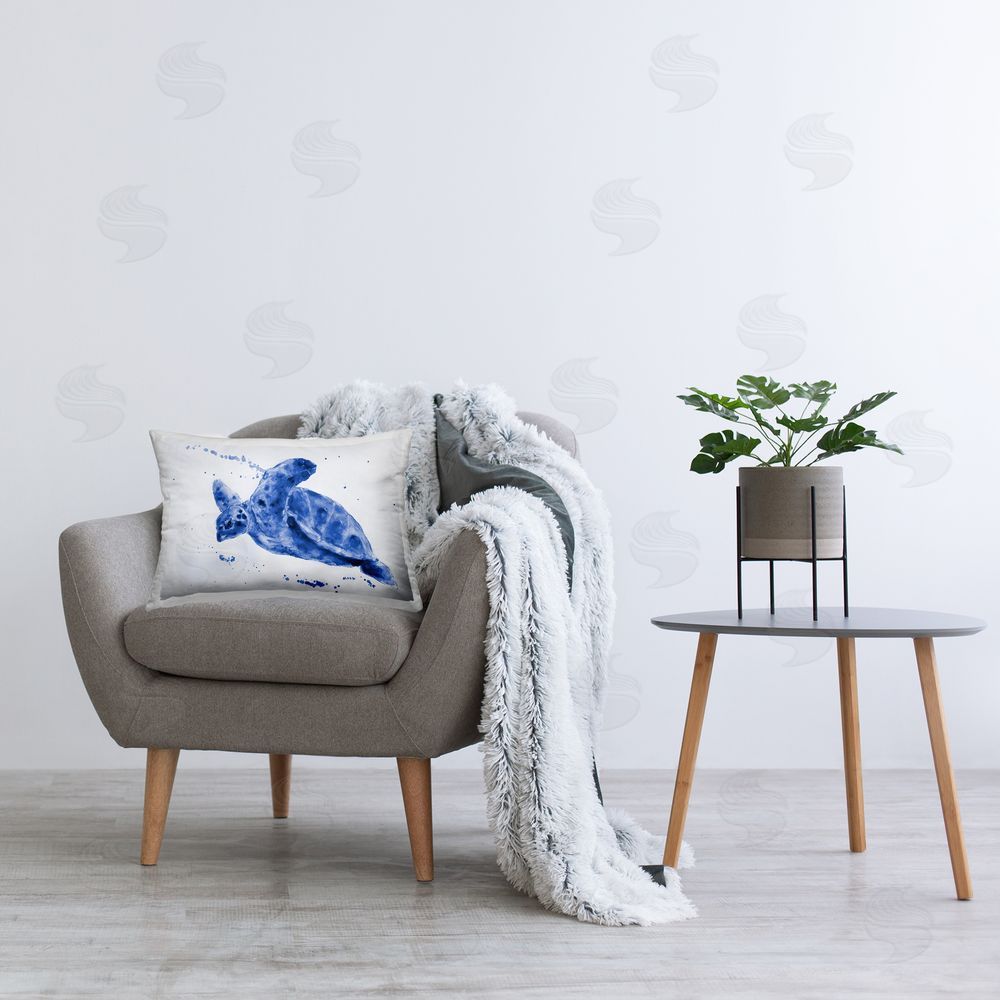 Patti Mann Modern Blue Turtle Printed Plush Polyester Throw Pillow On Chair