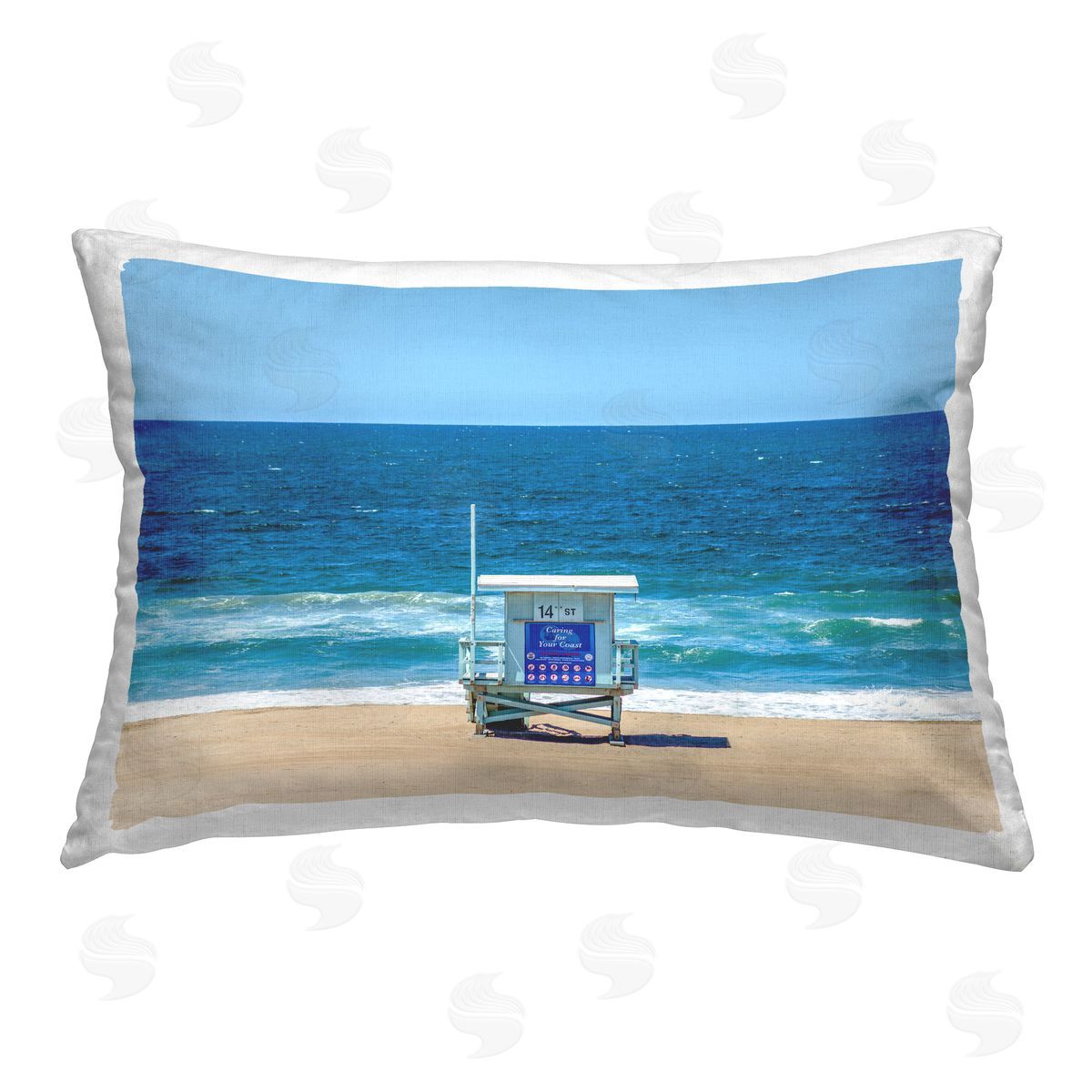 Jeff Poe Photography Blue Beach Shack Printed Plush Polyester Throw Pillow