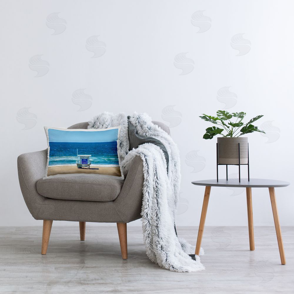 Jeff Poe Photography Blue Beach Shack Printed Plush Polyester Throw Pillow On Chair