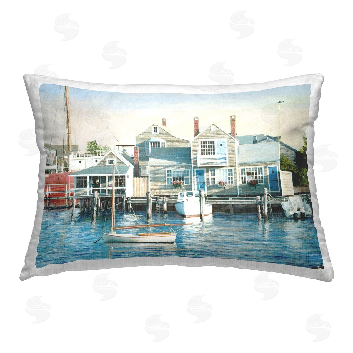 Tom Mielko Boat Harbor Pier Printed Plush Polyester Throw Pillow