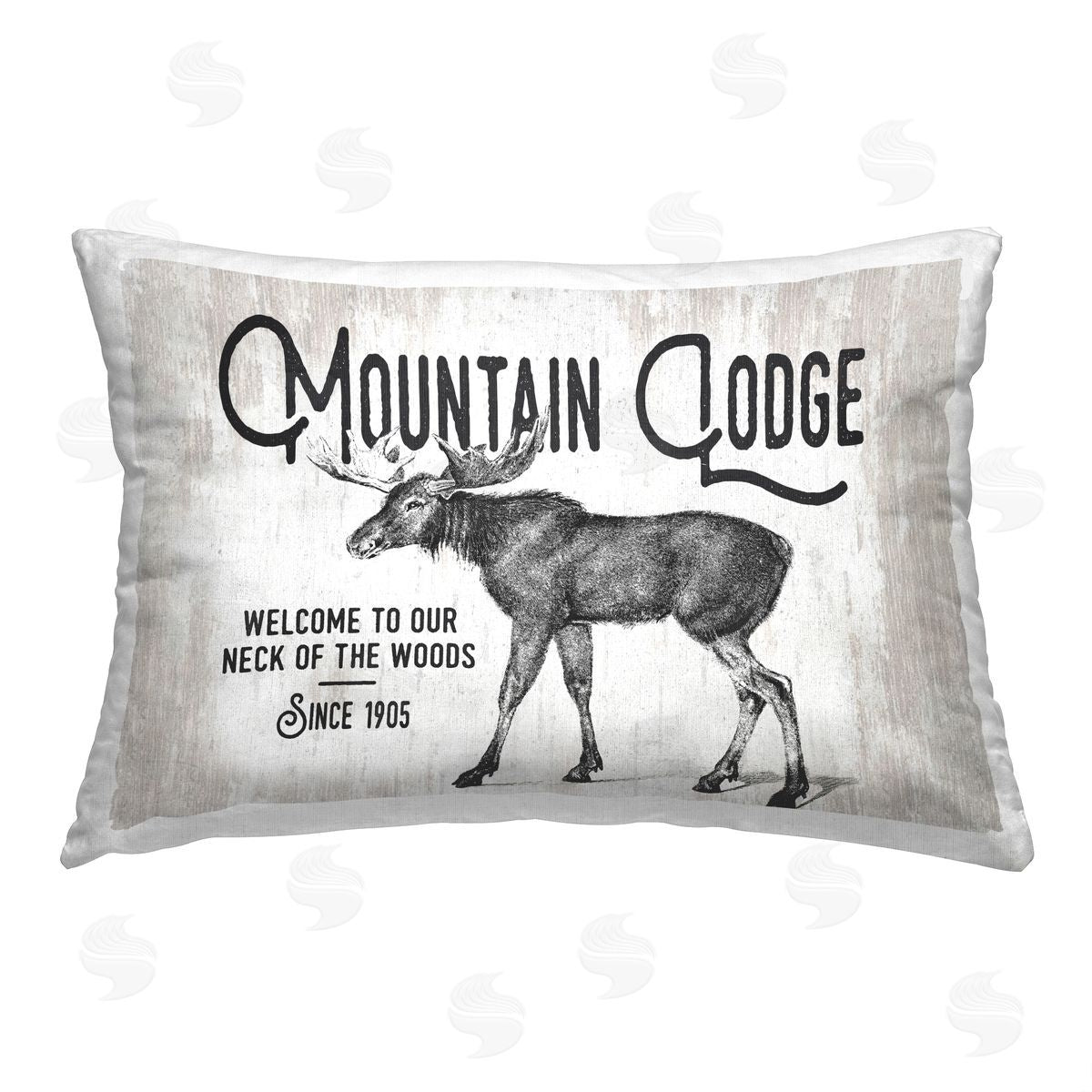 Lettered and Lined Mountain Lodge Moose Printed Plush Polyester Throw Pillow
