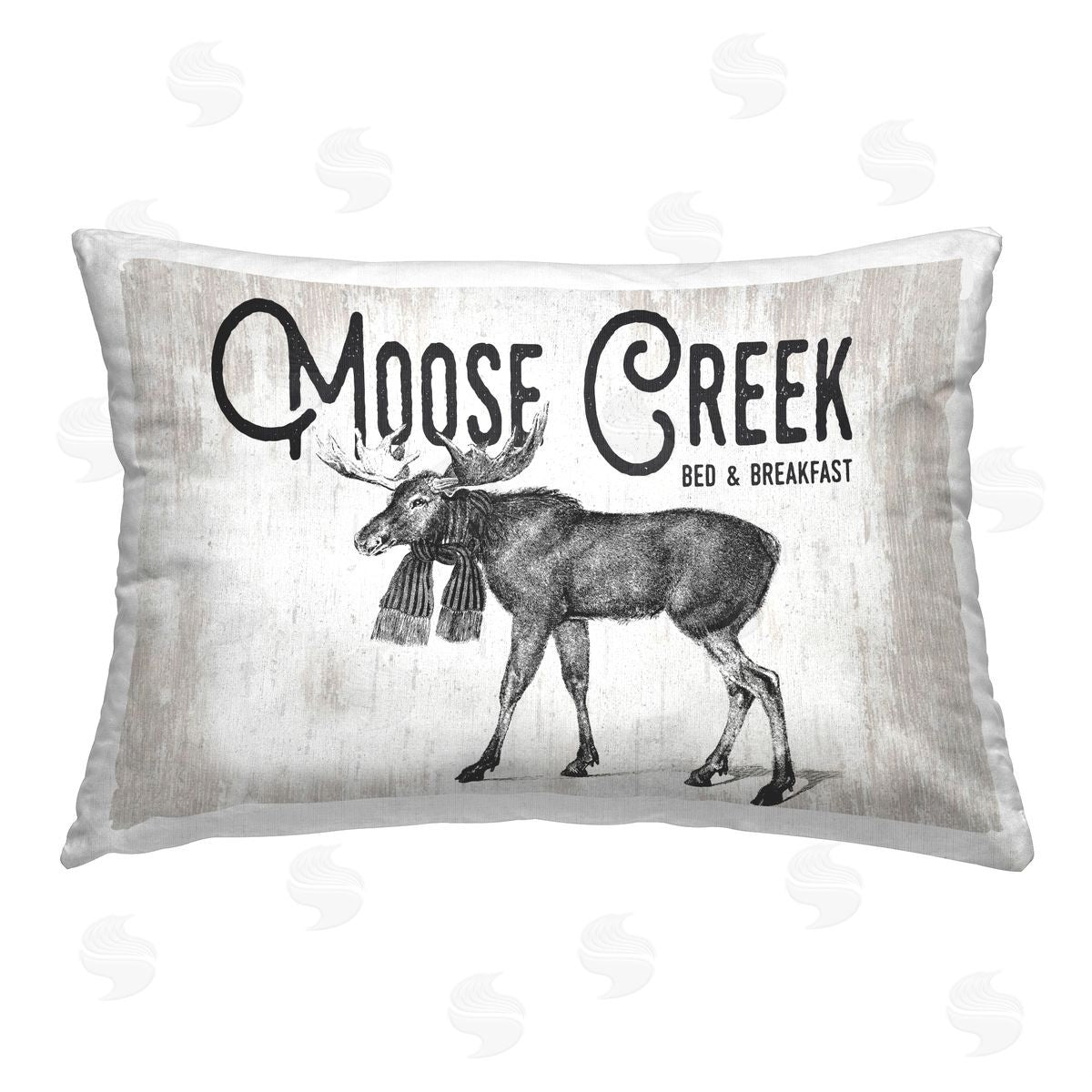 Lettered and Lined Rustic Moose Creek Printed Plush Polyester Throw Pillow