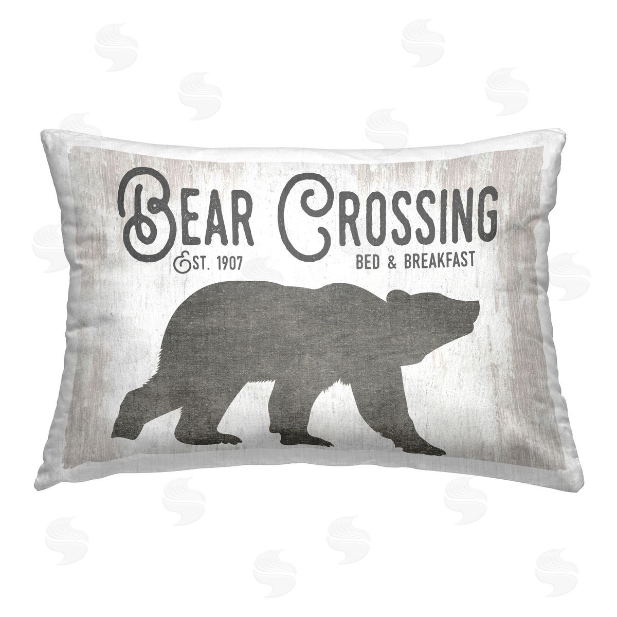 Lettered and Lined Rustic Bear Crossing Printed Plush Polyester Throw Pillow