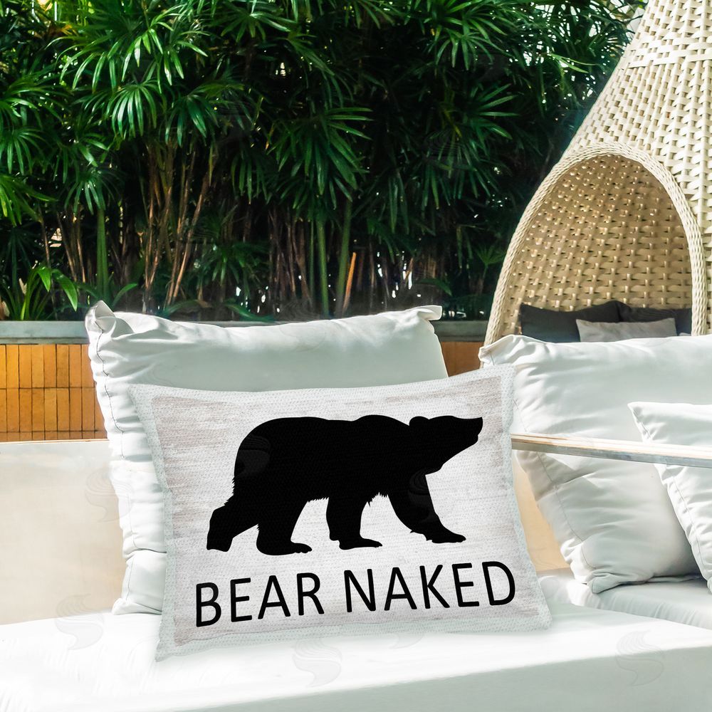 Lettered and Lined Rustic Bear Naked Outdoor Quick-Dry Polyester Printed Throw Pillow in Back Yard