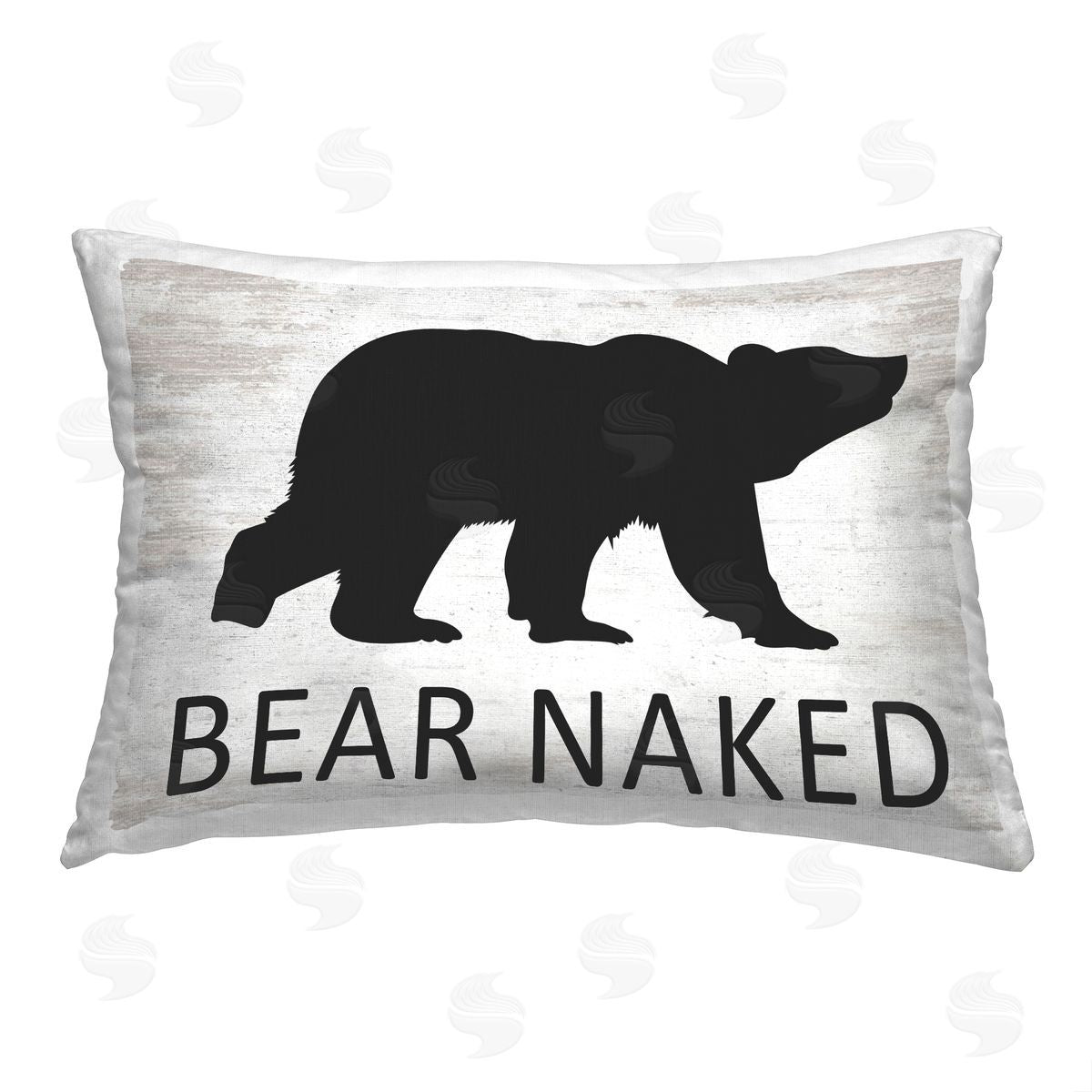 Lettered and Lined Rustic Bear Naked Printed Plush Polyester Throw Pillow