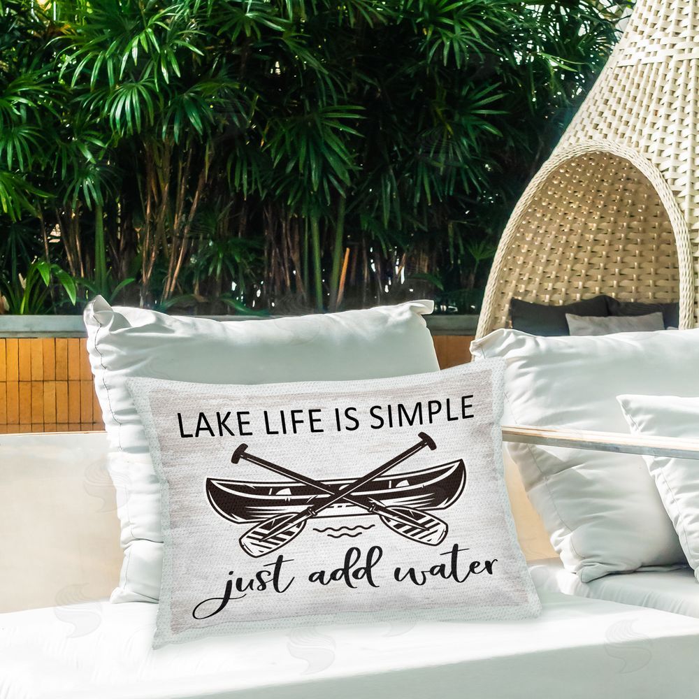 Lettered and Lined Just Add Water Phrase Outdoor Quick-Dry Polyester Printed Throw Pillow in Back Yard